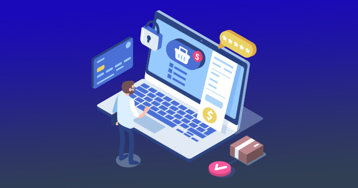 Illustration d’un entrepreneur travaillant sur un site e-commerce, représentant les causes fréquentes d’échec business en ligne et les solutions pour réussir.
