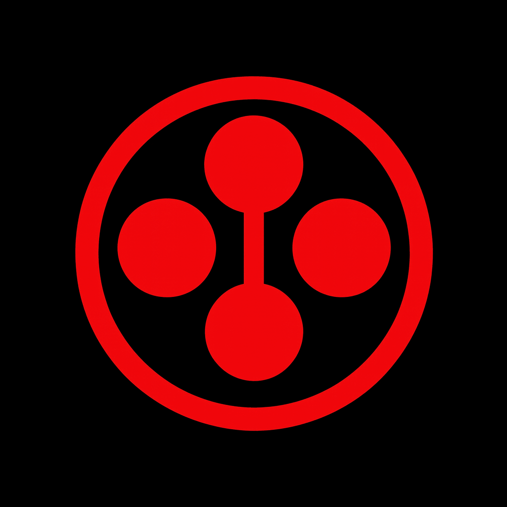 Symbole circulaire rouge du sirius circle representant la connection, l'automatisation et la puissance de l'intelligence artificiel